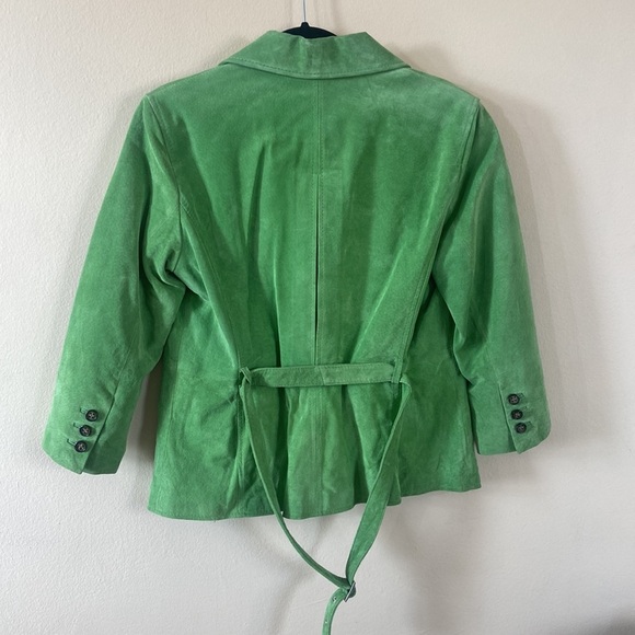 Vintage Sienna Studio Bright Green Suede Button Up Jacket Short Small 90's Y2K - Picture 4 of 5